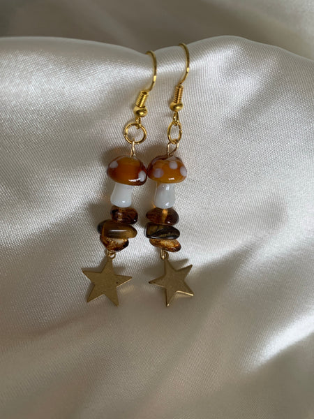 Tigers eye mushroom earrings