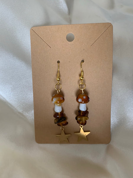 Tigers eye mushroom earrings