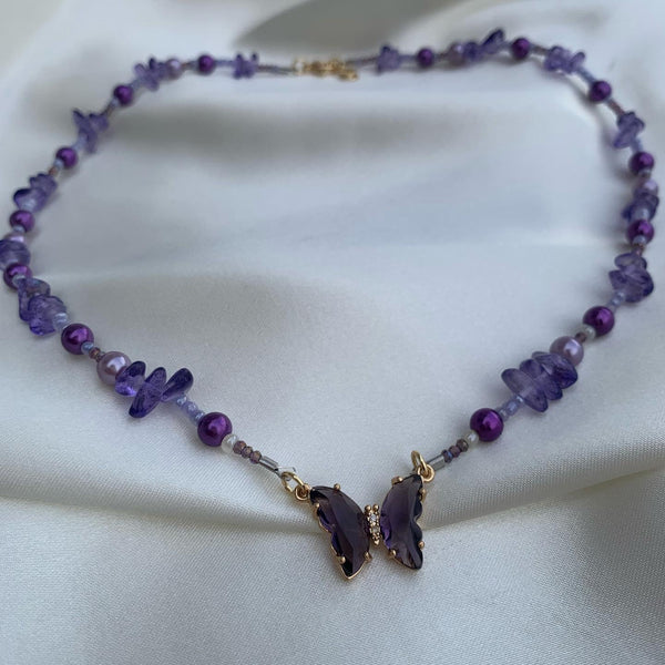 Amethyst butterfly necklace